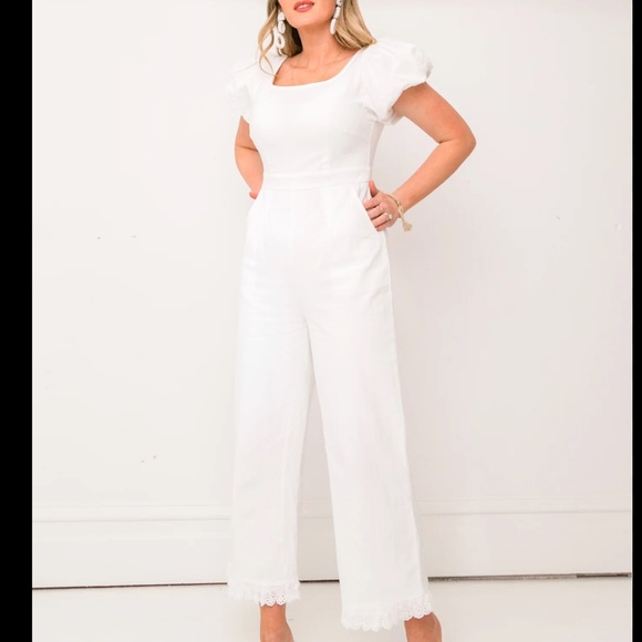 Ivy City Co Pants - NWT Ivy City Co white puff sleeve jumpsuit